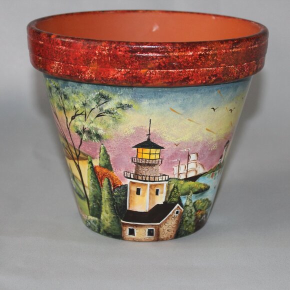 Hand Painted Terra Cotta Planter Flower Pot - Picture 3 of 5